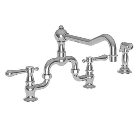 Newport Brass Kitchen Bridge Faucet With Side Spray in Weathered Brass 9453-1/03W